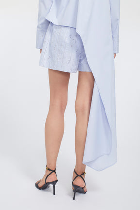 Swaying stripe embroidered shorts (Blue)