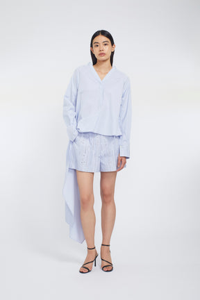 Swaying stripe embroidered shorts (Blue)