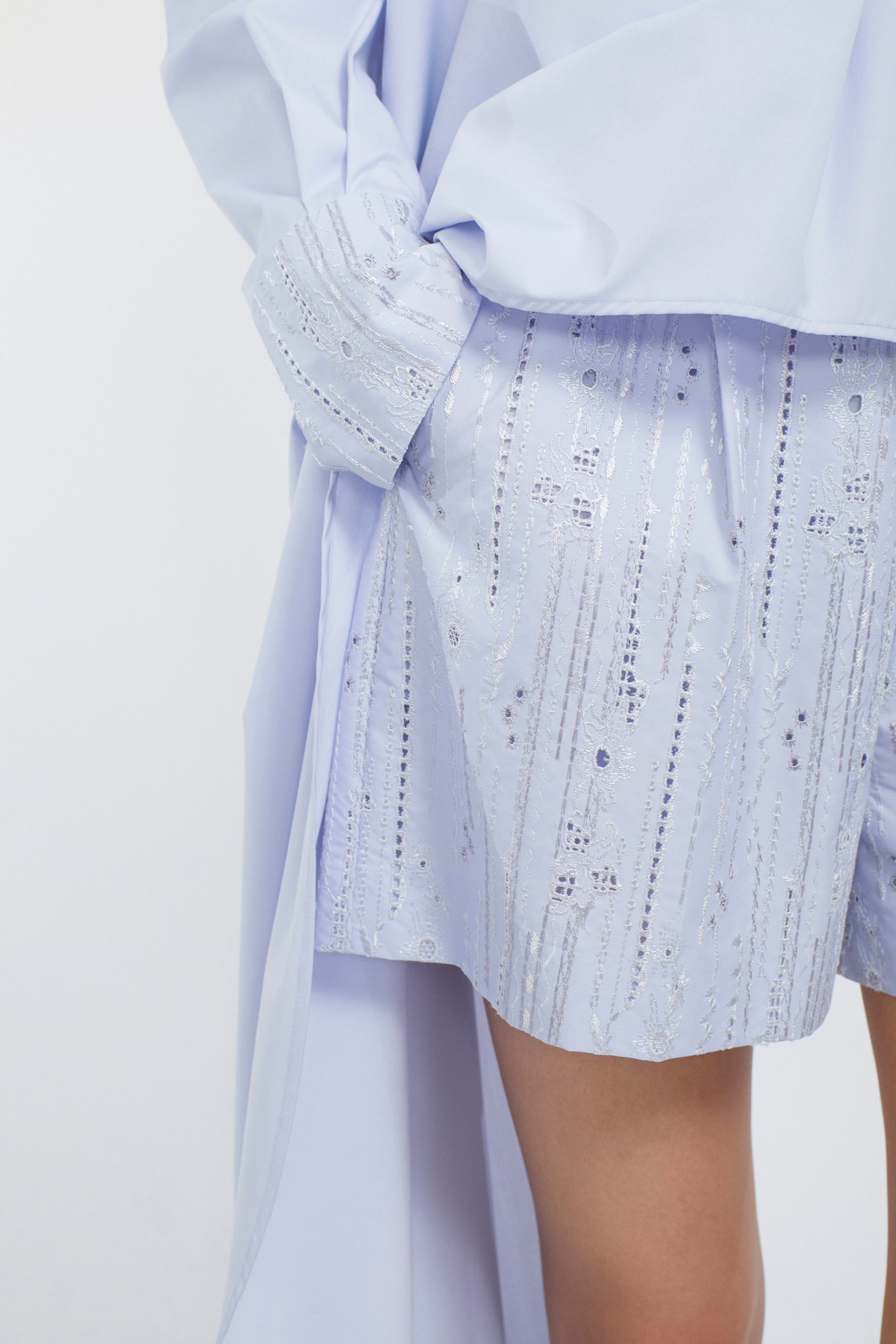 Swaying stripe embroidered shorts (Blue)