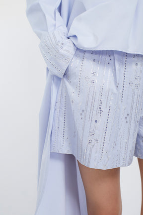 Swaying stripe embroidered shorts (Blue)