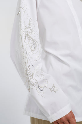 Droplet flower embroidered shirt (White)