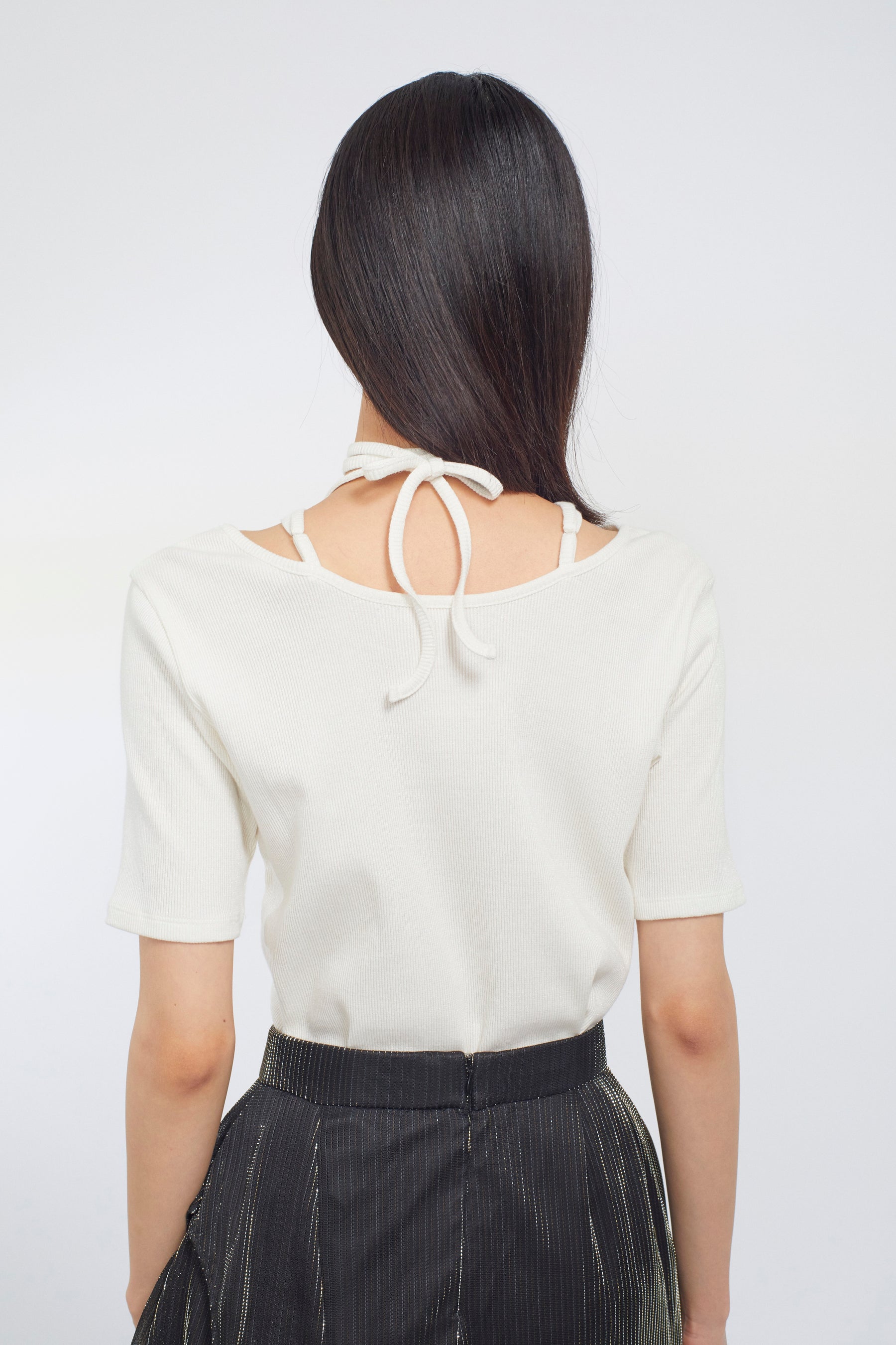 Glitter ivy halfsleeve tops (White)