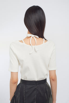 Glitter ivy halfsleeve tops (White)