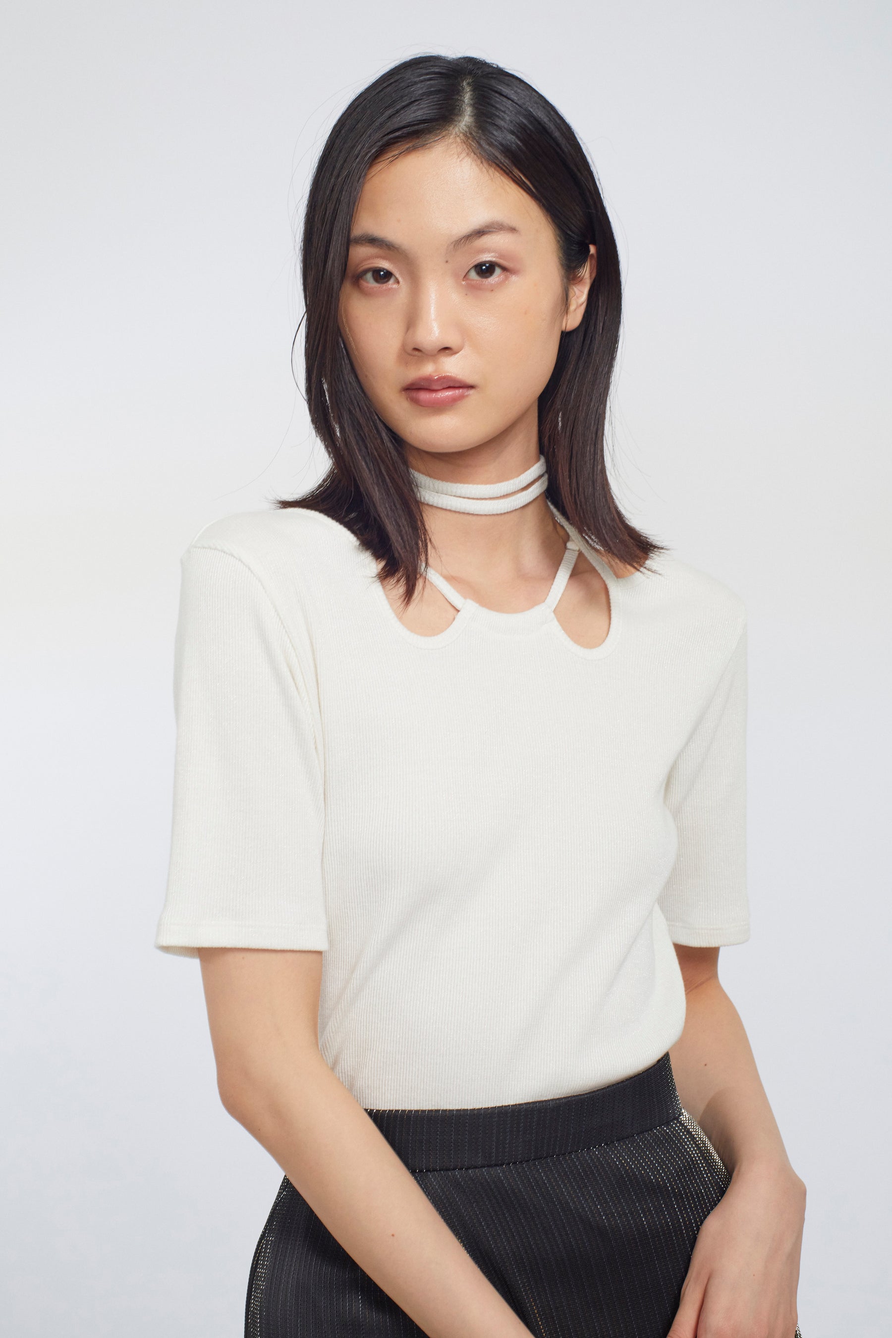 Glitter ivy halfsleeve tops (White)