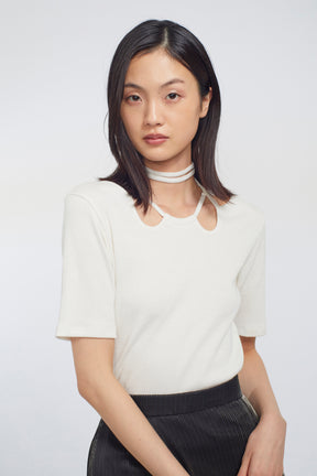 Glitter ivy halfsleeve tops (White)