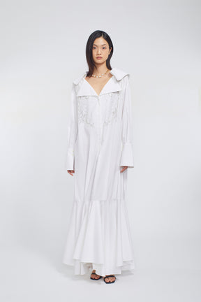 Droplet flower embroidered shirt dress (White)
