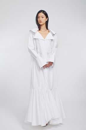Droplet flower embroidered shirt dress (White)