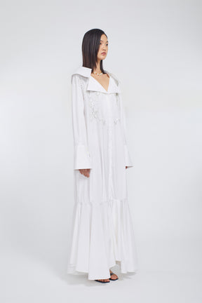 Droplet flower embroidered shirt dress (White)