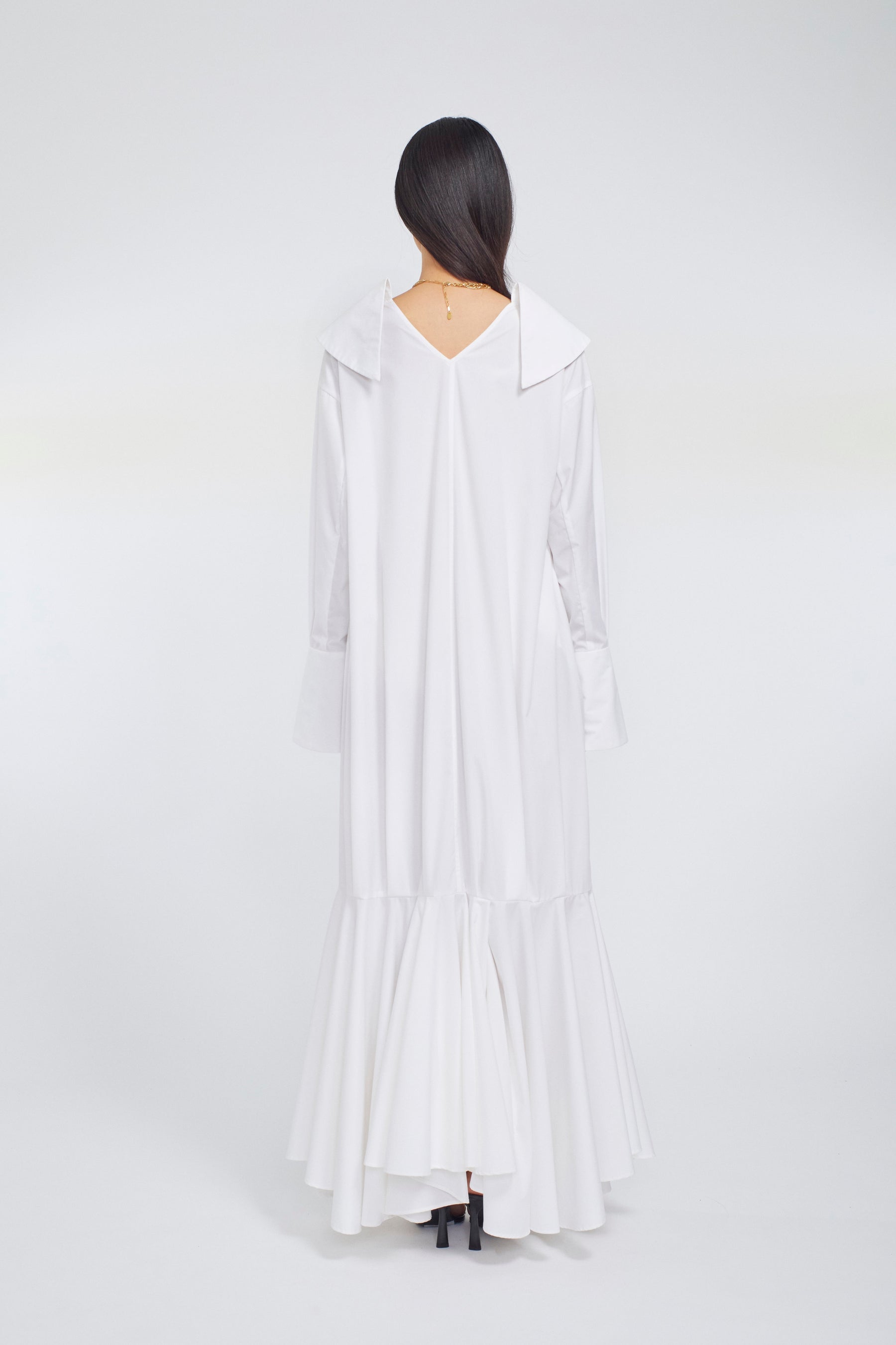 Droplet flower embroidered shirt dress (White)