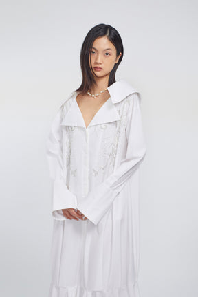 Droplet flower embroidered shirt dress (White)