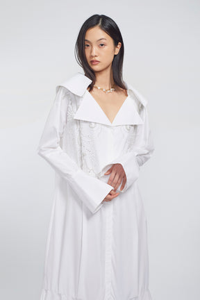 Droplet flower embroidered shirt dress (White)