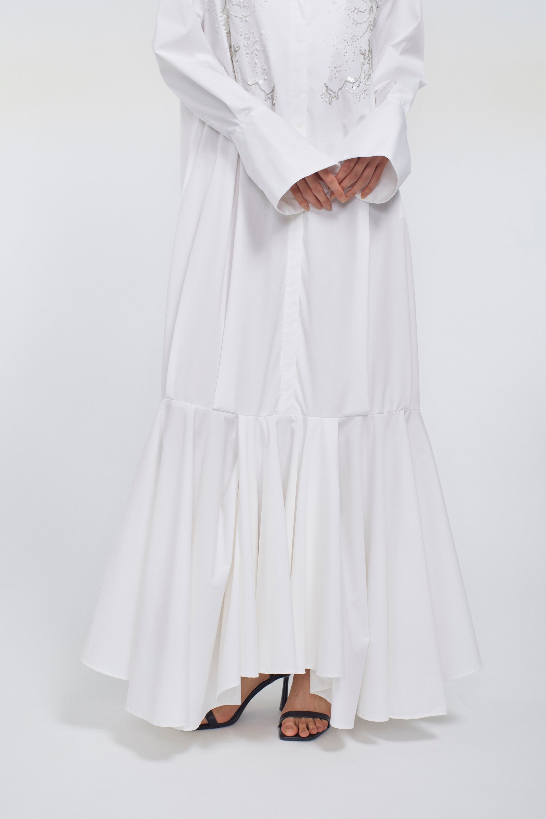 Droplet flower embroidered shirt dress (White)