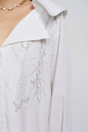 Droplet flower embroidered shirt dress (White)