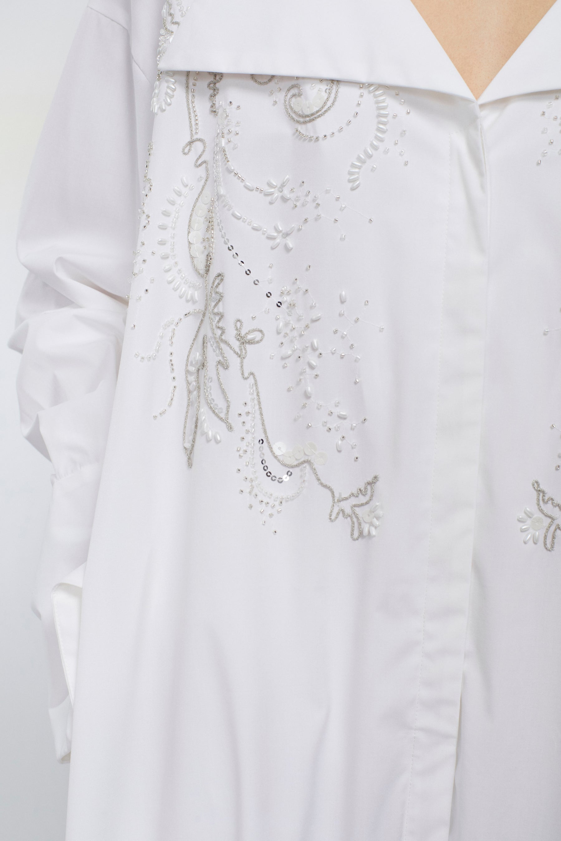 Droplet flower embroidered shirt dress (White)