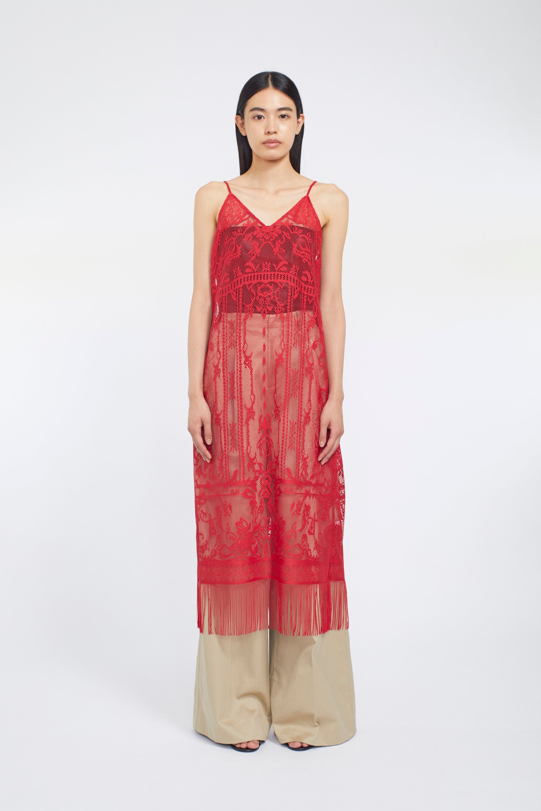 Mirror lace camisole dress (Red)