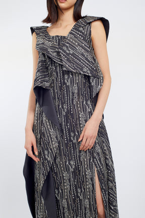 Swaying stripe embroidered dress (Black)