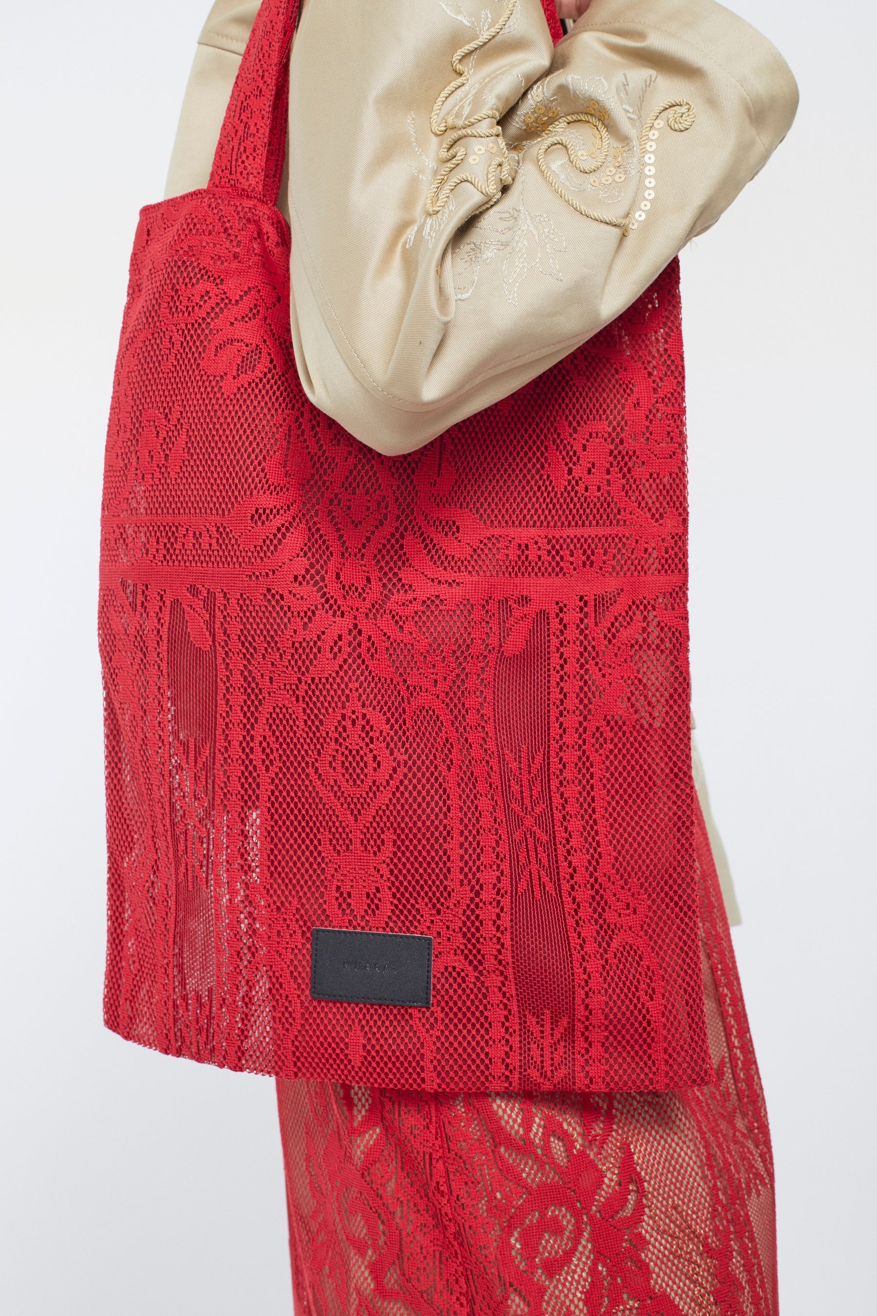 Mirror lace tote bag (Red)