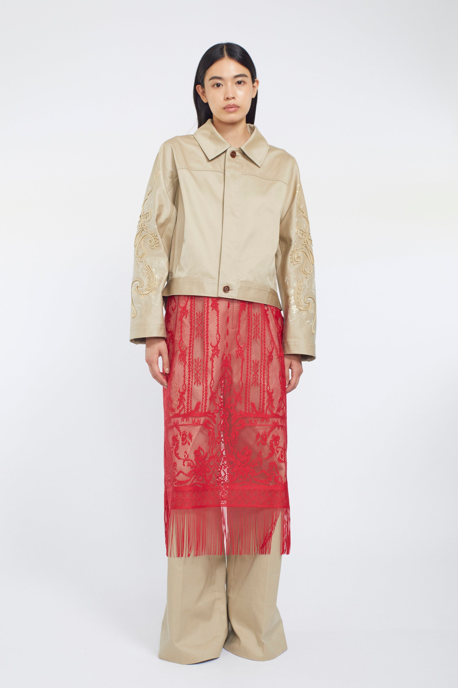 Relief embroidered chino jacket (Beige)