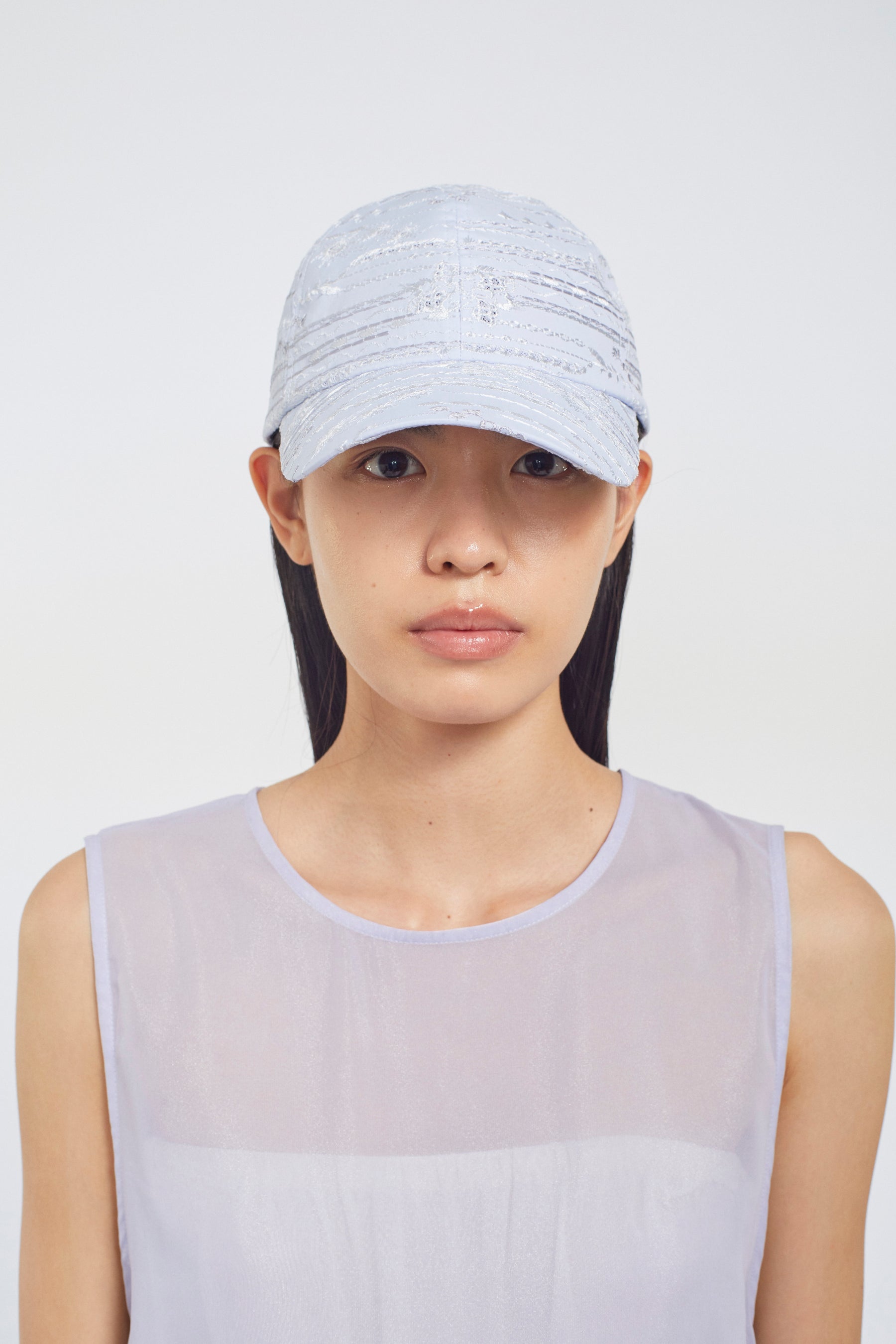 Swaying stripe embroidered cap (Blue)