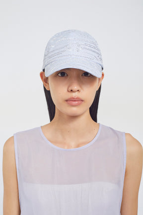 Swaying stripe embroidered cap (Blue)