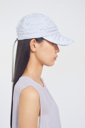 Swaying stripe embroidered cap (Blue)