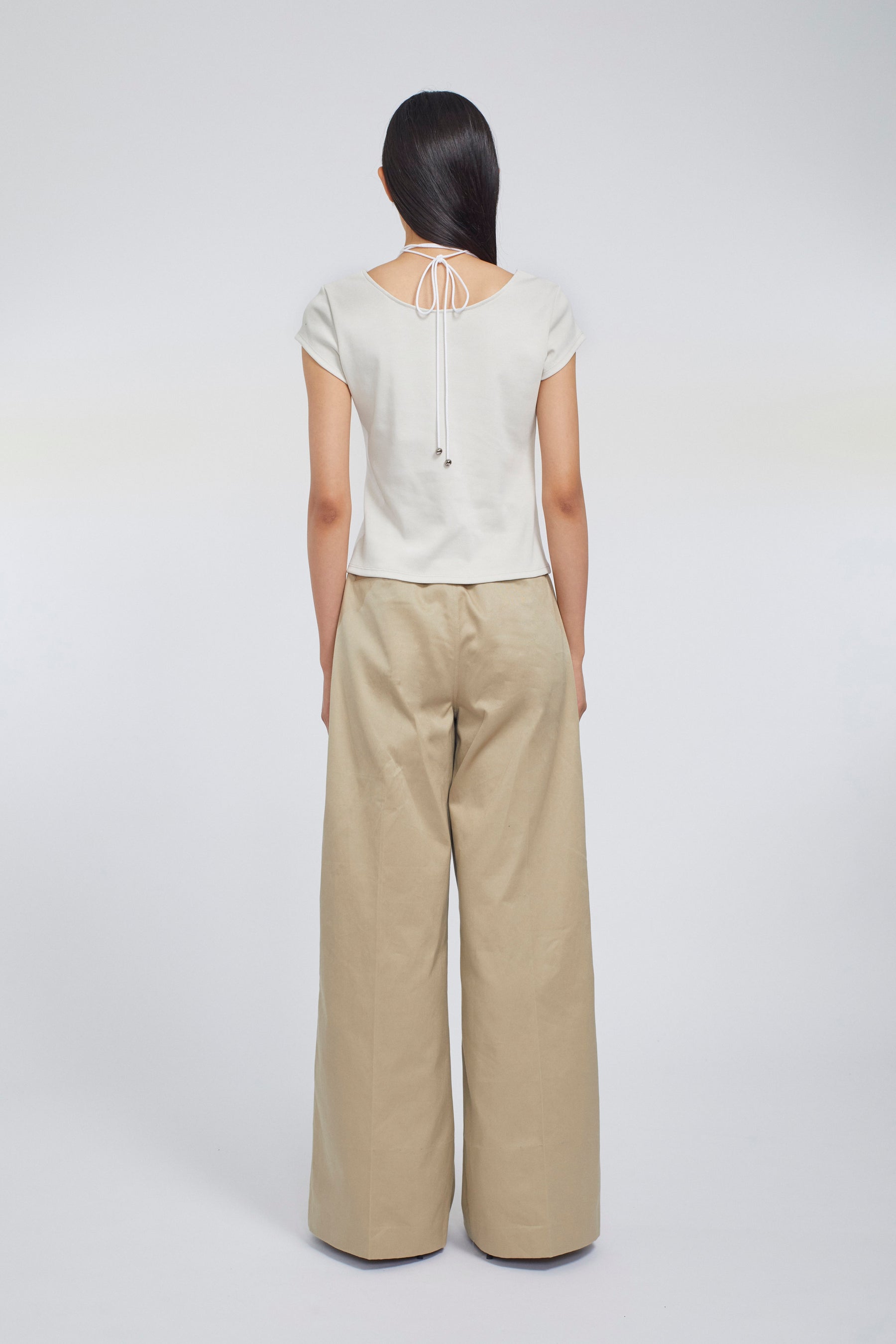 Lace up embroidered tops (Ivory)