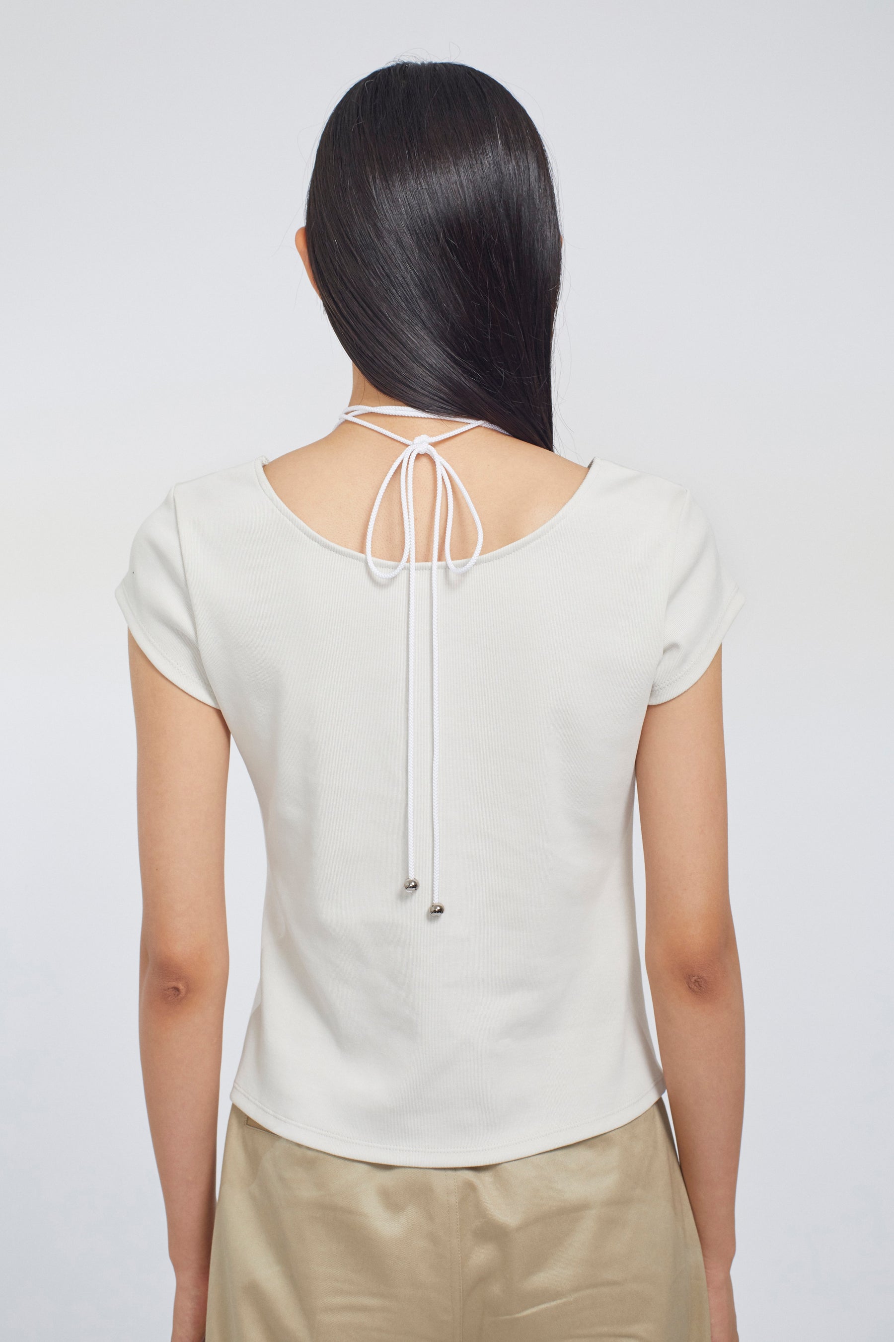 Lace up embroidered tops (Ivory)