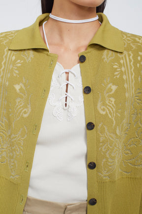 Mirror knit shirt cardigan (Yellow green)