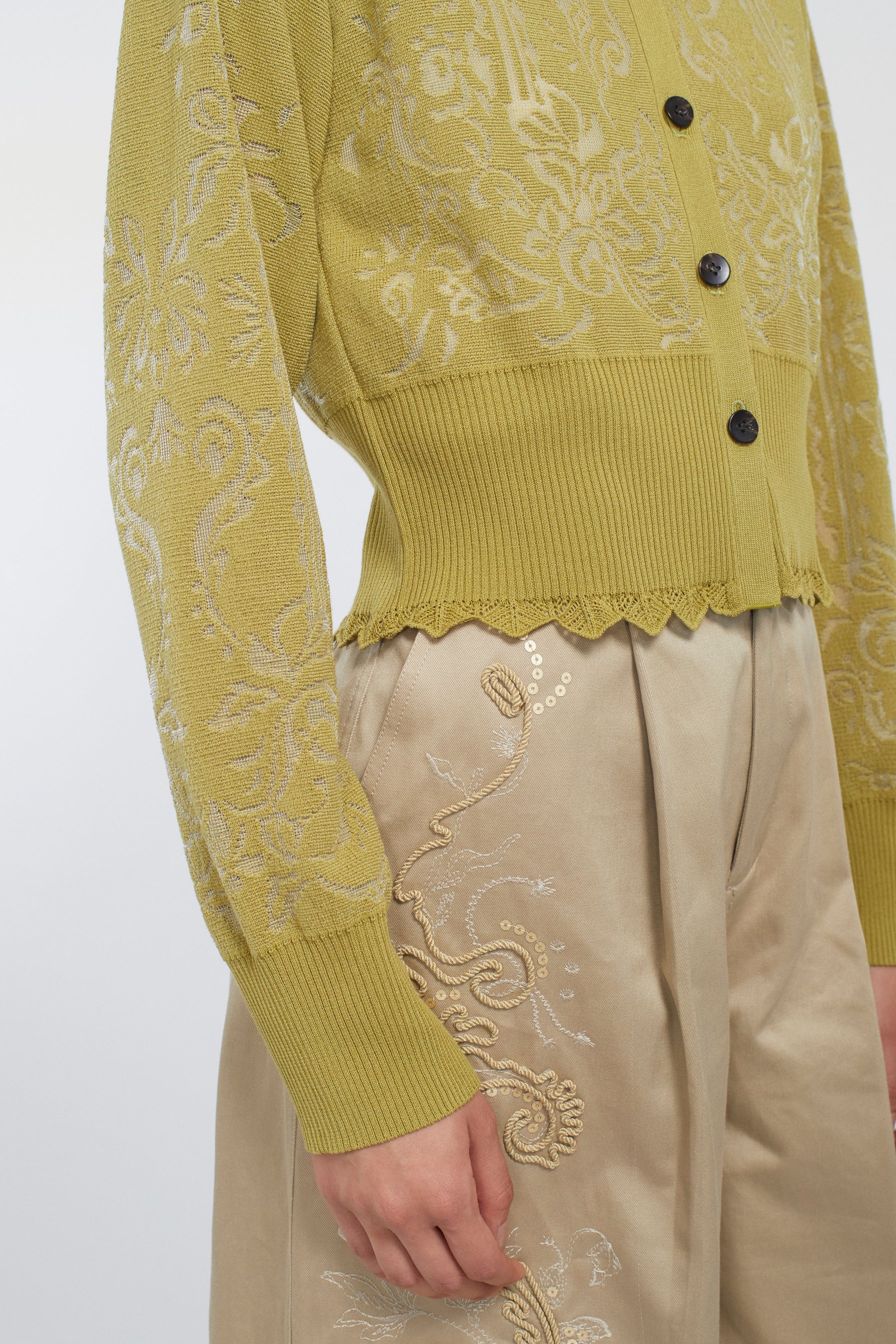 Mirror knit shirt cardigan (Yellow green)
