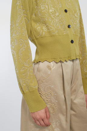 Mirror knit shirt cardigan (Yellow green)