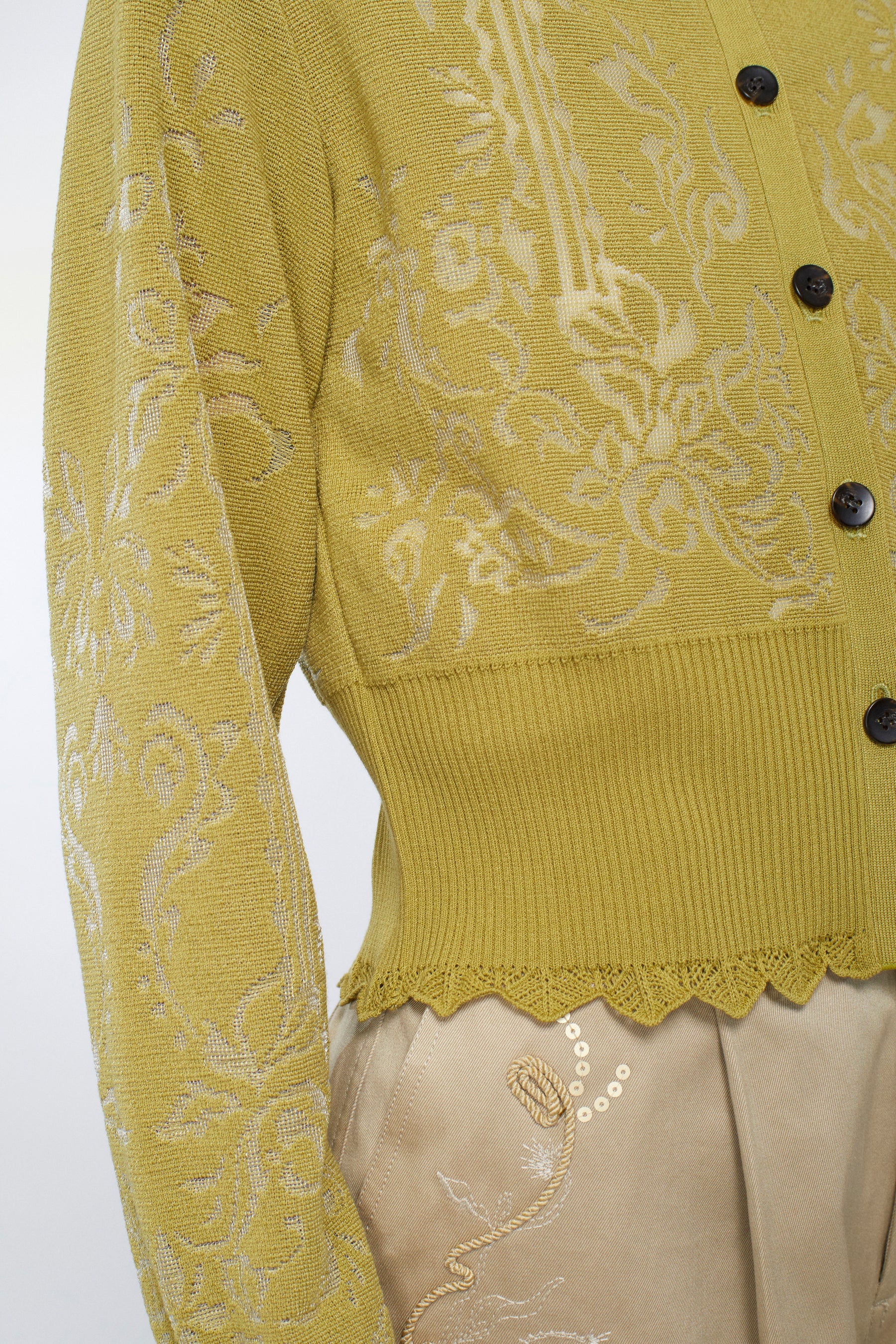 Mirror knit shirt cardigan (Yellow green)