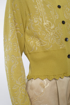 Mirror knit shirt cardigan (Yellow green)