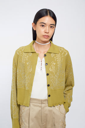 Mirror knit shirt cardigan (Yellow green)
