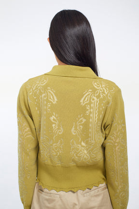 Mirror knit shirt cardigan (Yellow green)