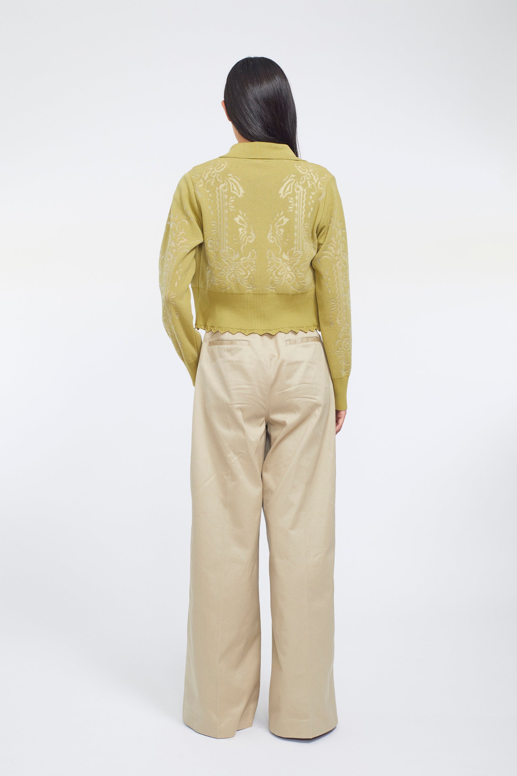 Mirror knit shirt cardigan (Yellow green)