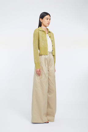 Mirror knit shirt cardigan (Yellow green)
