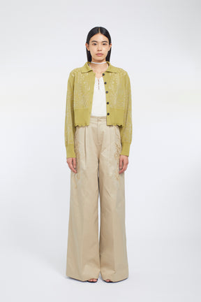 Mirror knit shirt cardigan (Yellow green)