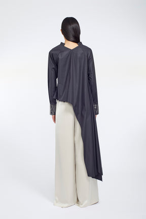Swaying stripe embroidered blouse (Black)