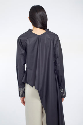 Swaying stripe embroidered blouse (Black)