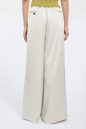 Zip slit satin slacks (Ecru)