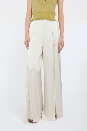 Zip slit satin slacks (Ecru)