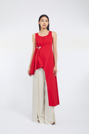 Zip slit satin slacks (Ecru)