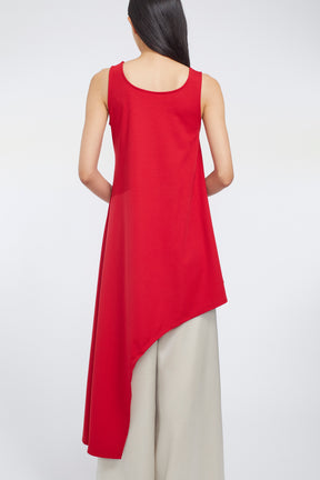 Brooch gather asymmetric dress (Red)
