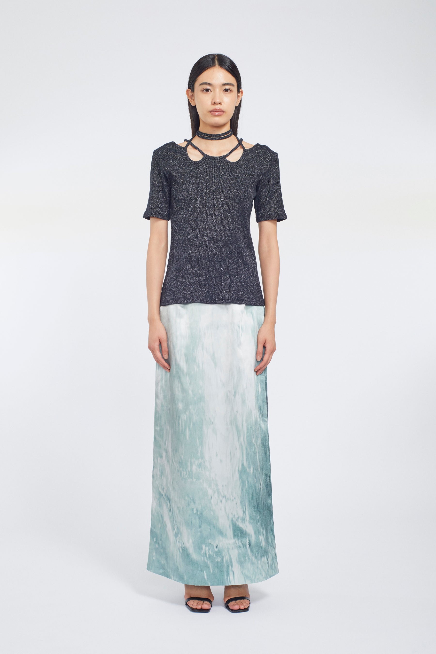 Glitter ivy halfsleeve tops (Black)