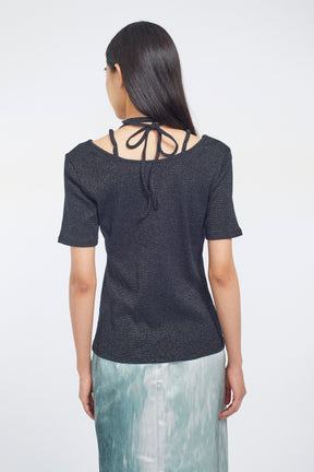 Glitter ivy halfsleeve tops (Black)