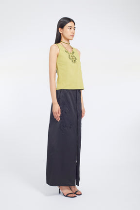 Lace up embroidered tank (Yellow green)
