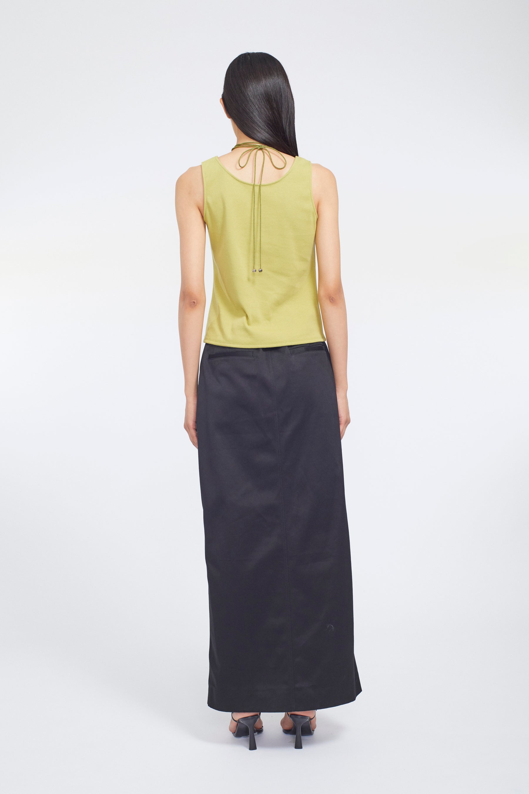 Lace up embroidered tank (Yellow green)