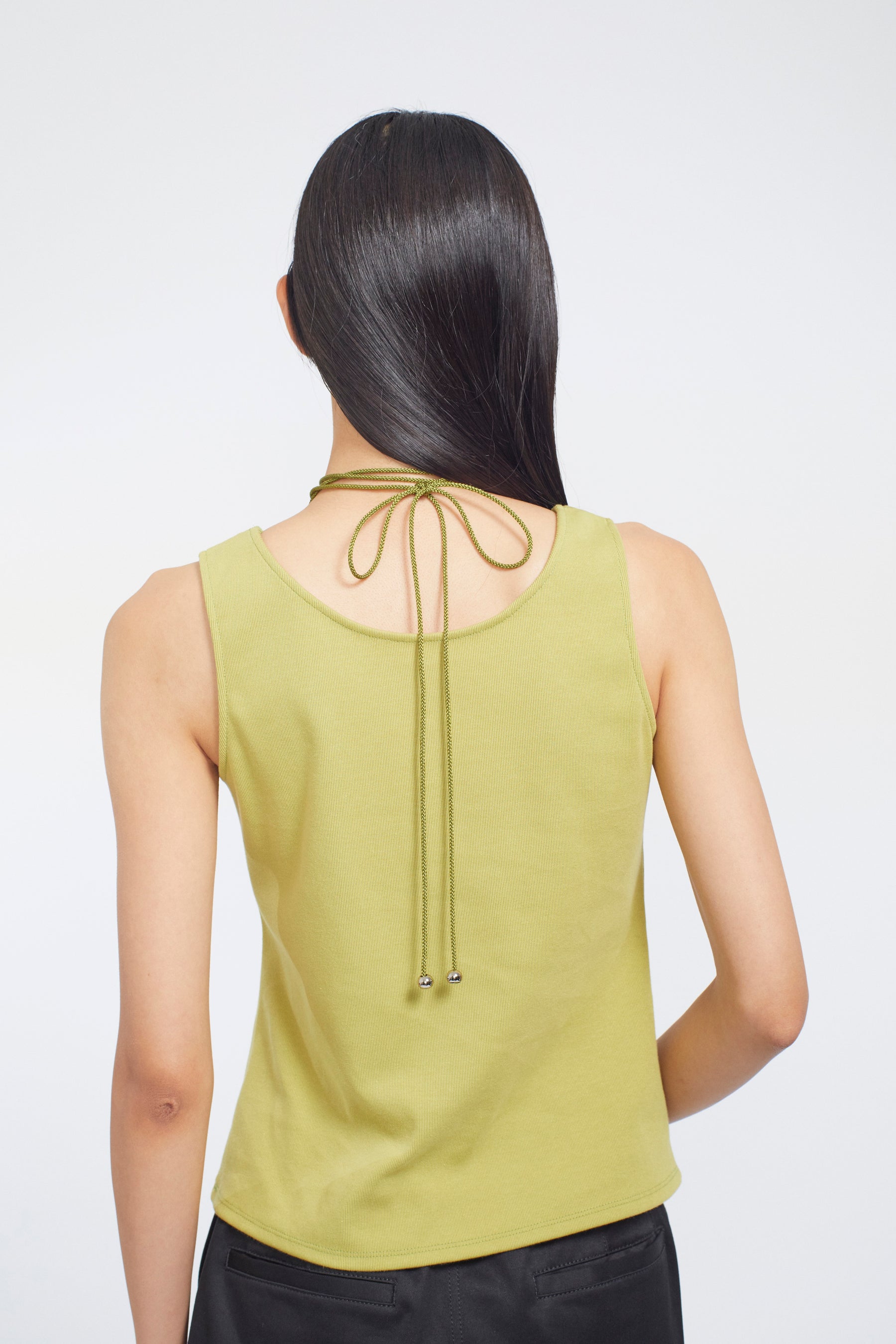 Lace up embroidered tank (Yellow green)