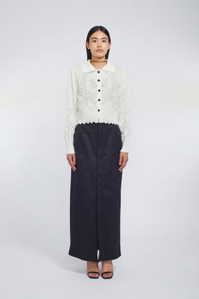 Mirror knit shirt cardigan (White)