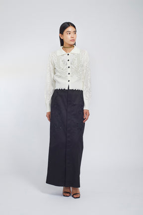 Mirror knit shirt cardigan (White)